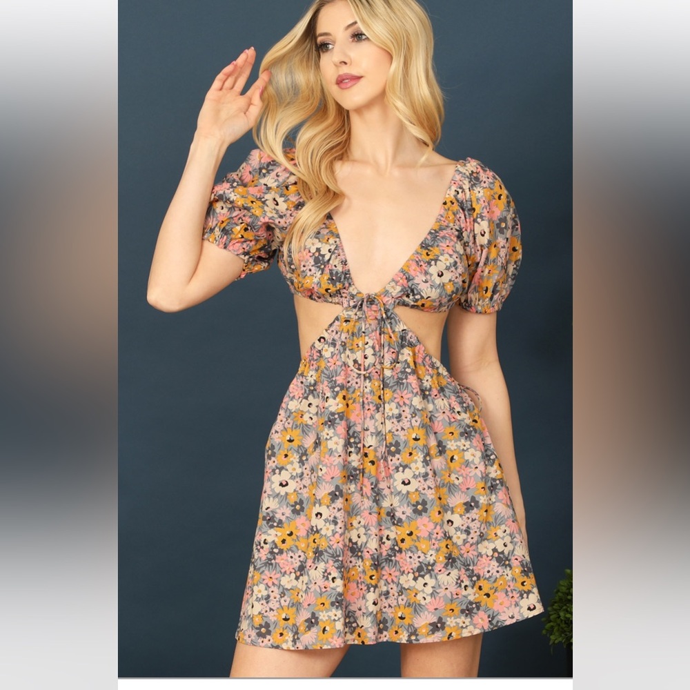 Olivaceous Floral Cutout Dress